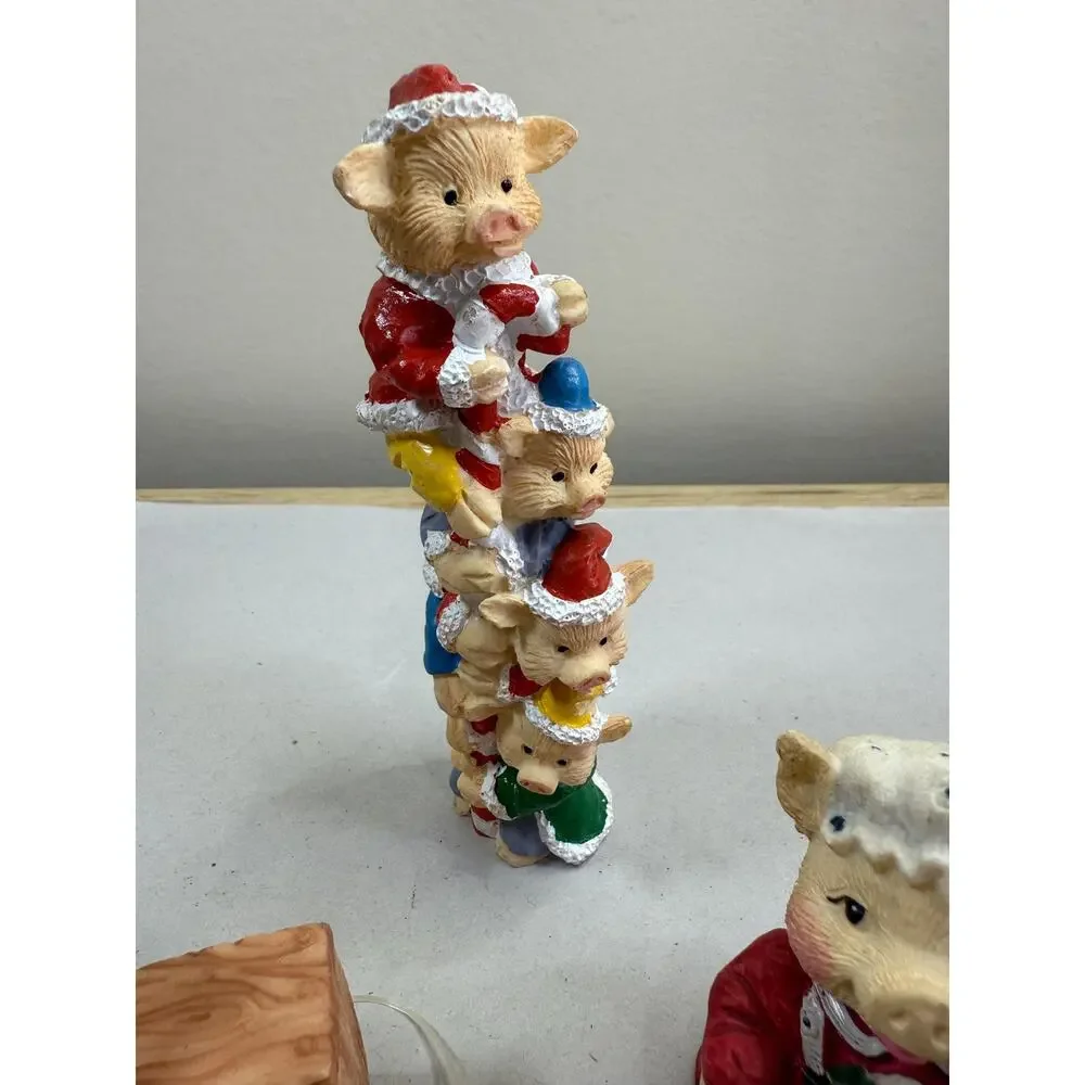 Set of 4 Vintage Christmas Pigs, Festive Holiday Figurines, Farmhouse Decor